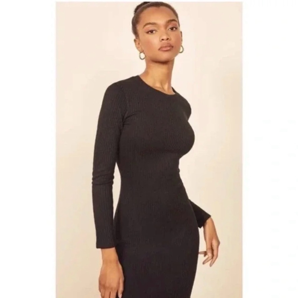 Reformation Black ribbed Long Sleeve Dress